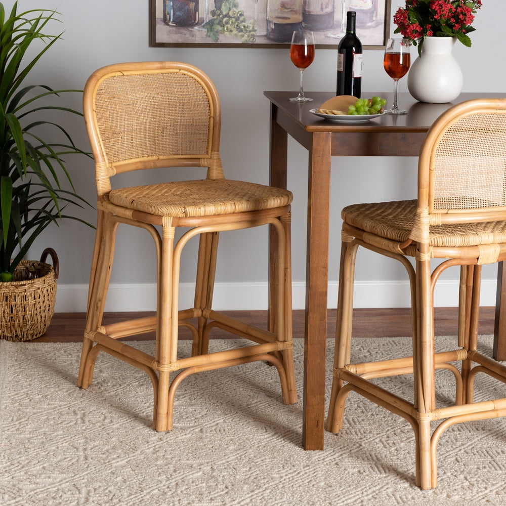 Baxton Studio Adrena Modern Bohemian Natural Brown Rattan Counter Stool