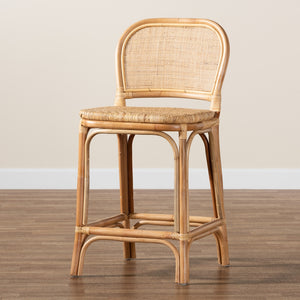 Baxton Studio Adrena Modern Bohemian Natural Brown Rattan Counter Stool