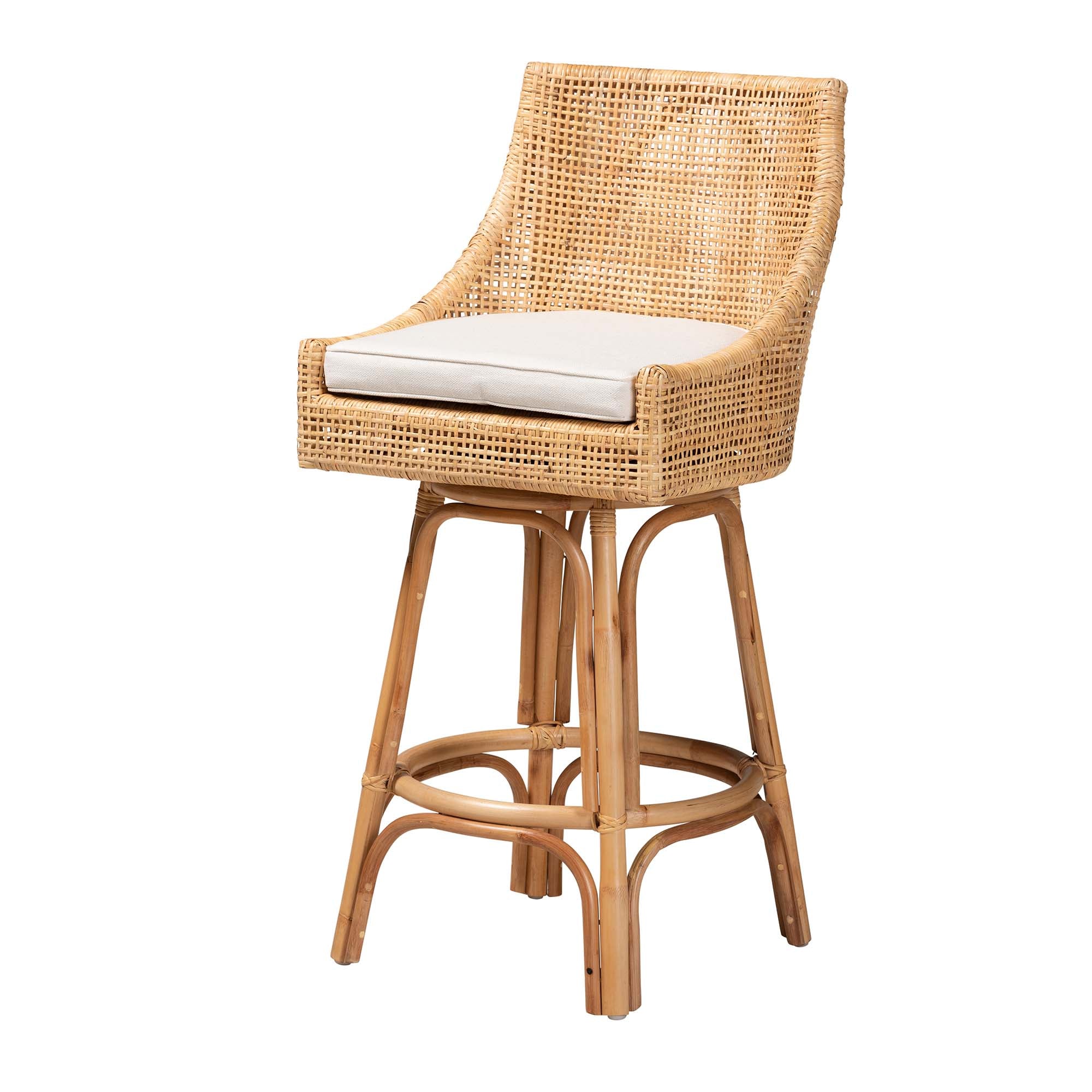 Baxton Studio Bella Modern Bohemian Natural Brown Rattan Bar Stool