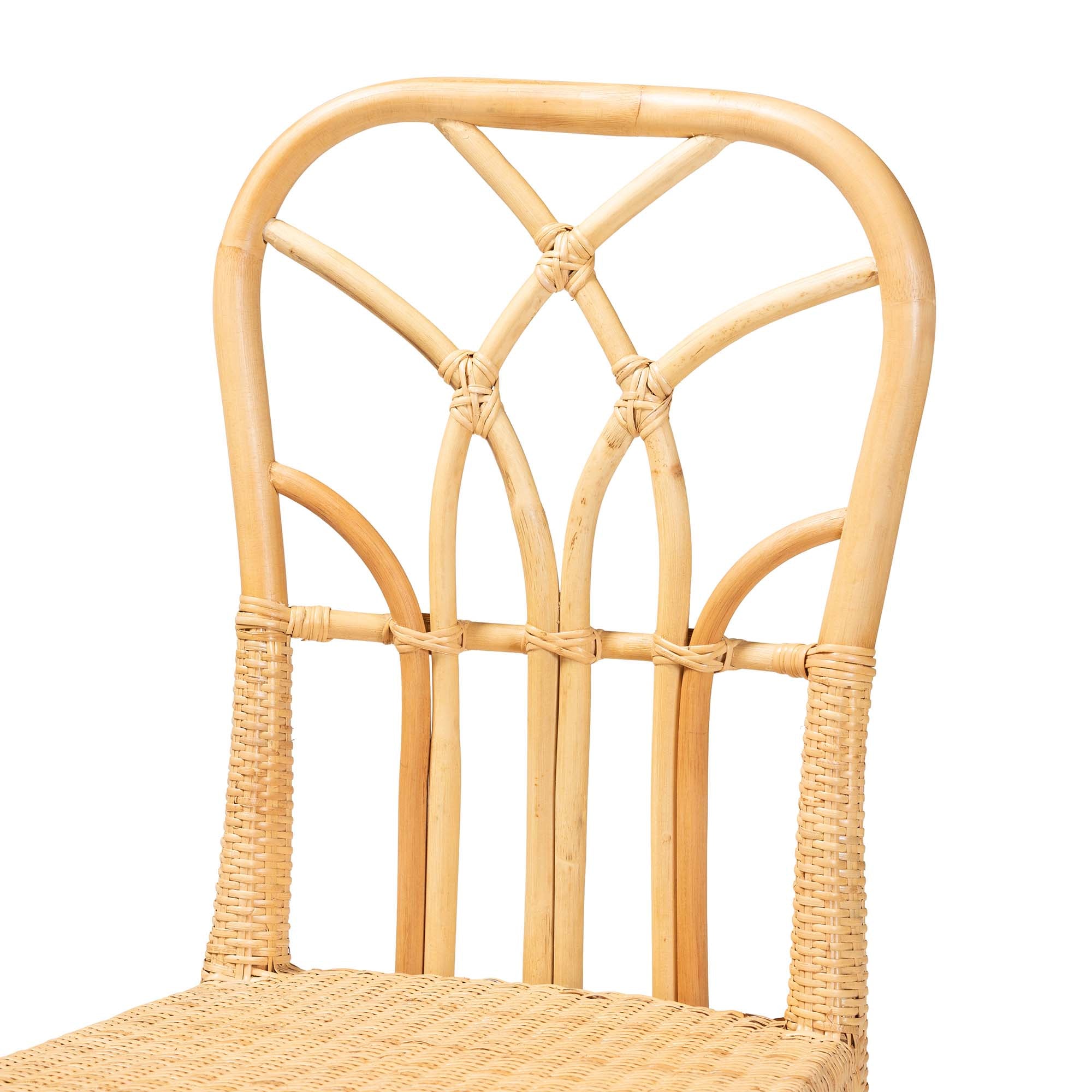 Baxton Studio Monaco Modern Bohemian Oak Brown Finished Mahogany Wood And Natural Rattan Dining Chair