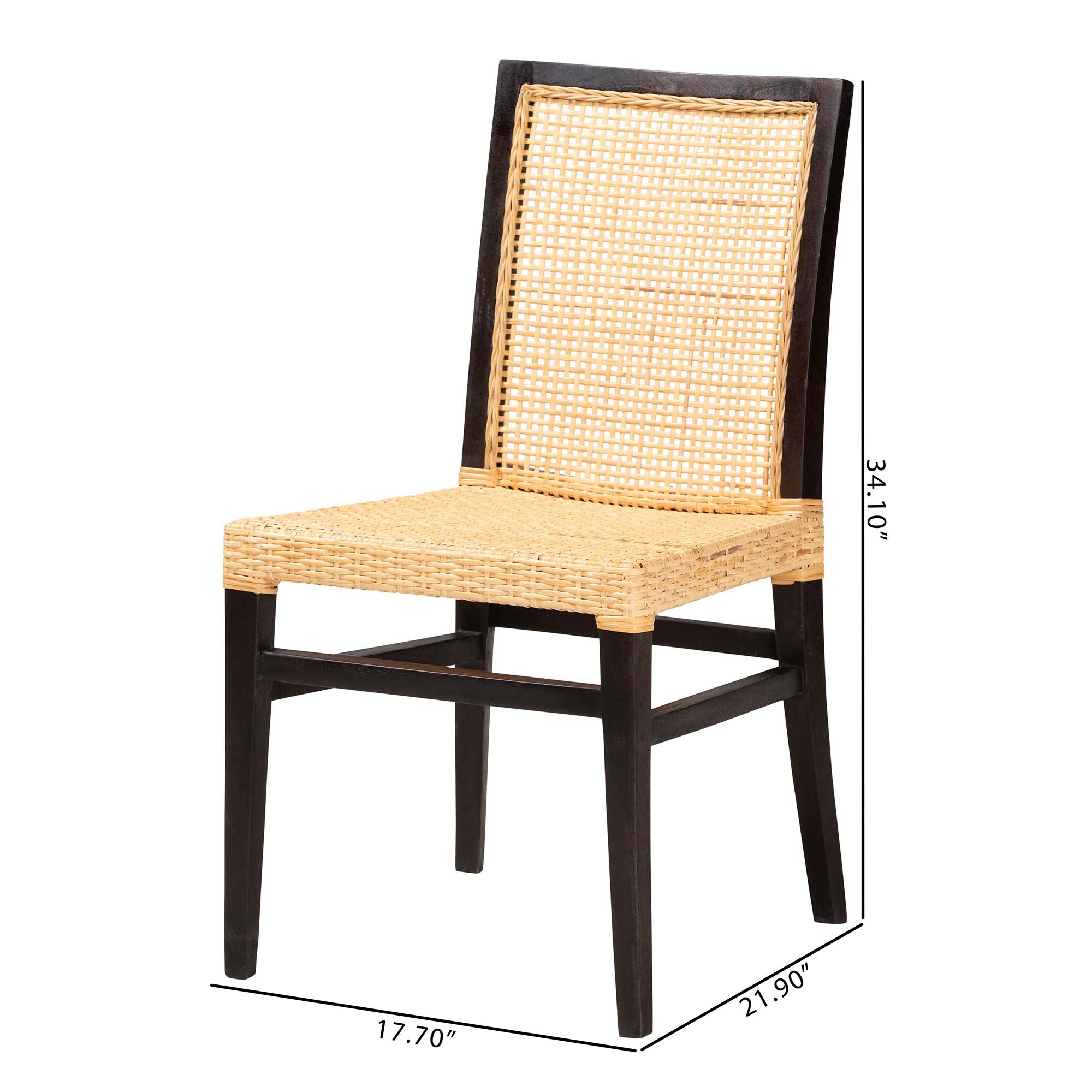 Baxton Studio Lingga Modern Bohemian Dark Brown Mahogany Wood And Natural Rattan Dining Chair