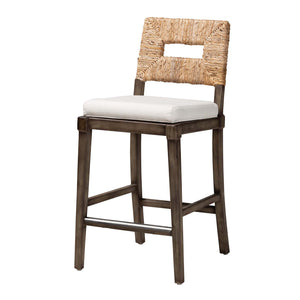 Baxton Studio Porsha Modern Bohemian Dark Brown Finished Mahogany Wood And Natural Rattan Counter Stool