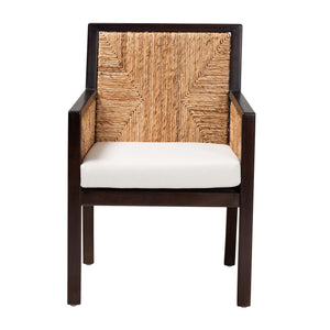 Baxton Studio Joana Modern Bohemian Dark Brown Mahogany Wood And Natural Seagrass Dining Arm Chair