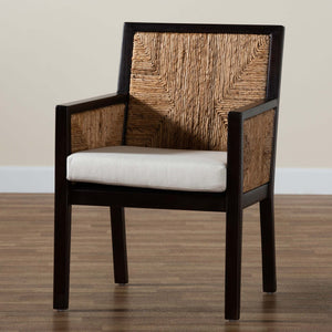 Baxton Studio Joana Modern Bohemian Dark Brown Mahogany Wood And Natural Seagrass Dining Arm Chair