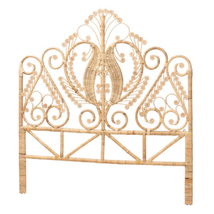 Baxton Studio Caelinus Modern Bohemian Natural Brown Rattan Queen Size Standalone Headboard