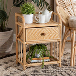 Load image into Gallery viewer, Baxton Studio Kobie Modern Bohemian Natural Brown Rattan 1-Drawer Nightstand
