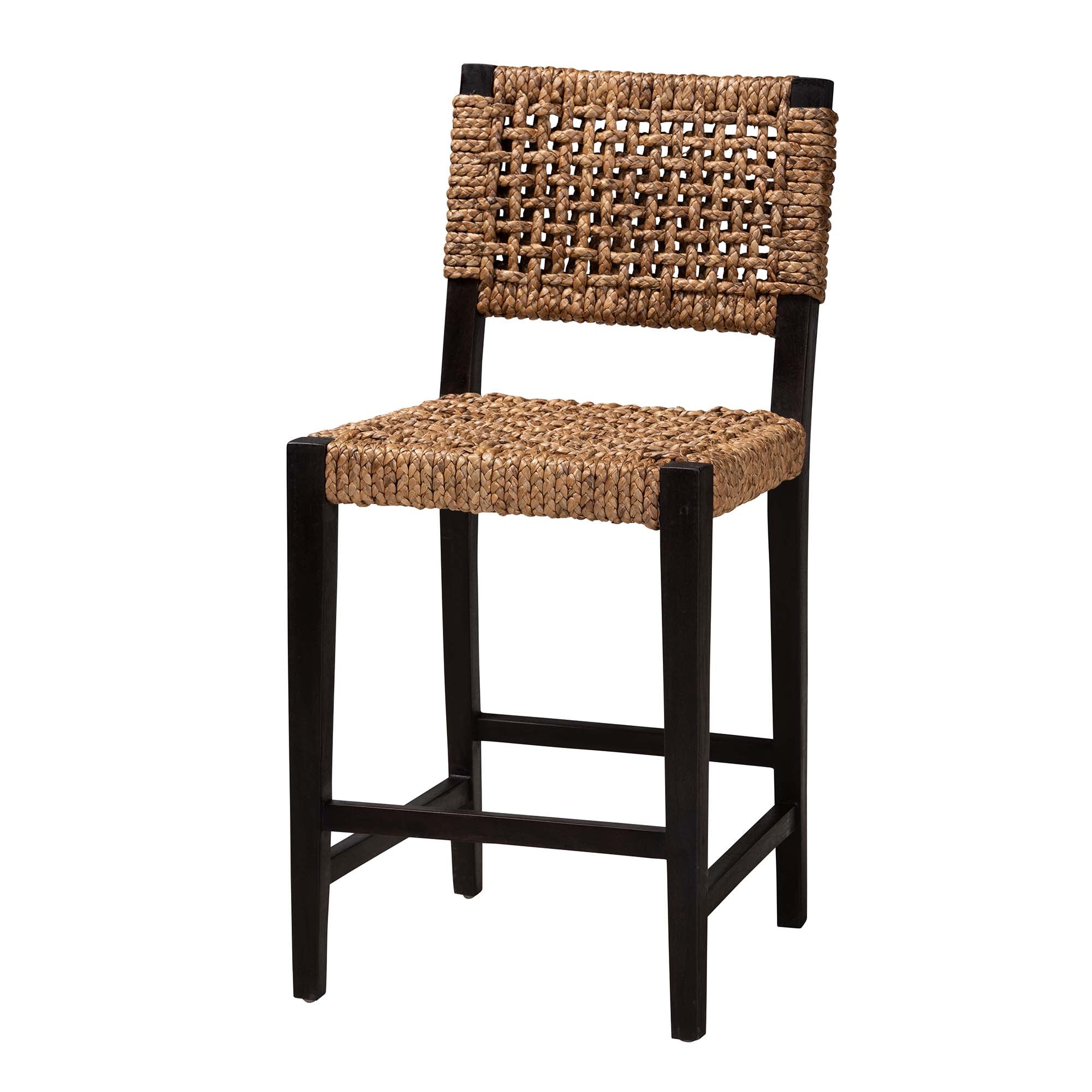 Baxton Studio Alise Modern Bohemian Dark Brown Mahogany Wood And Seagrass Counter Stool