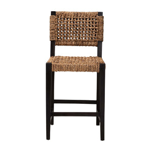 Baxton Studio Alise Modern Bohemian Dark Brown Mahogany Wood And Seagrass Counter Stool