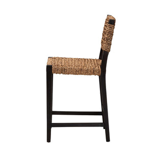 Baxton Studio Alise Modern Bohemian Dark Brown Mahogany Wood And Seagrass Counter Stool