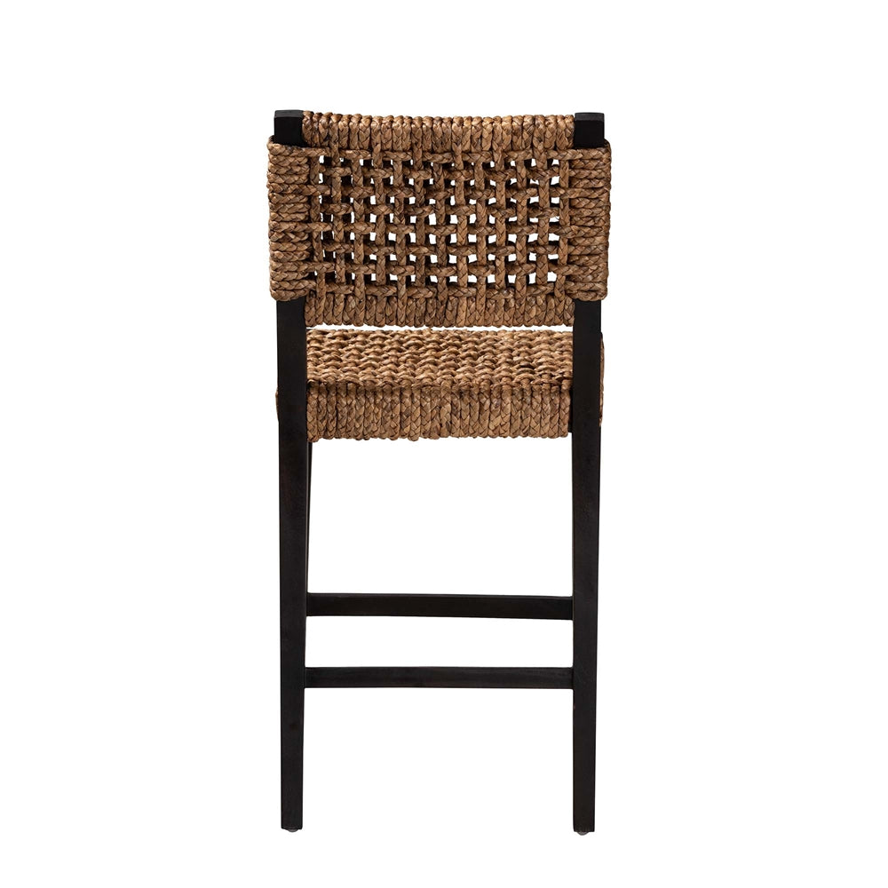 Baxton Studio Alise Modern Bohemian Dark Brown Mahogany Wood And Seagrass Counter Stool