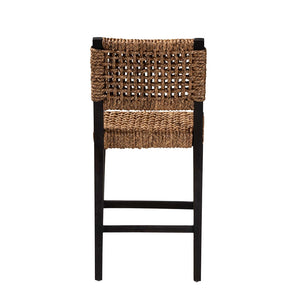 Baxton Studio Alise Modern Bohemian Dark Brown Mahogany Wood And Seagrass Counter Stool