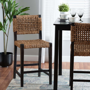 Baxton Studio Alise Modern Bohemian Dark Brown Mahogany Wood And Seagrass Counter Stool