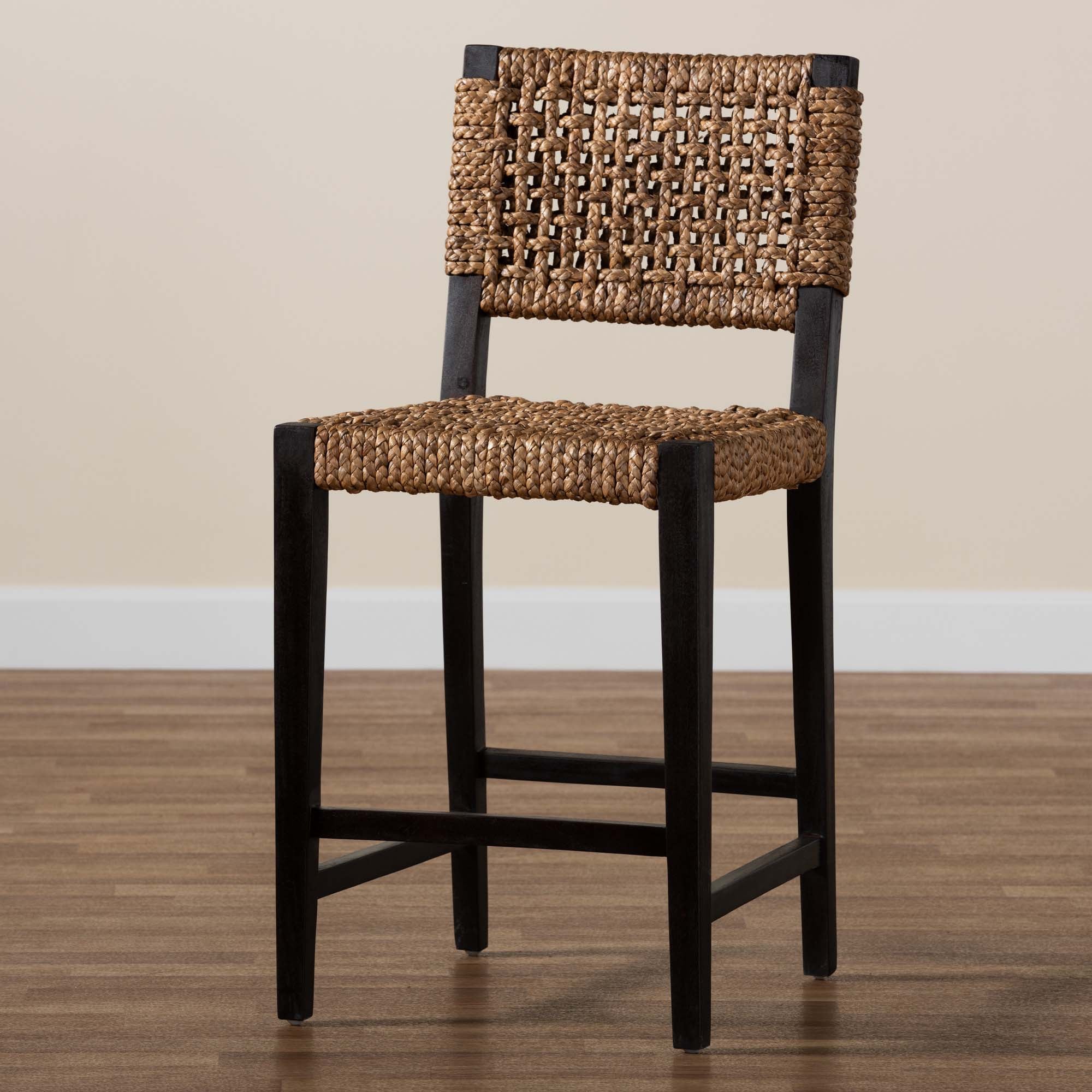 Baxton Studio Alise Modern Bohemian Dark Brown Mahogany Wood And Seagrass Counter Stool