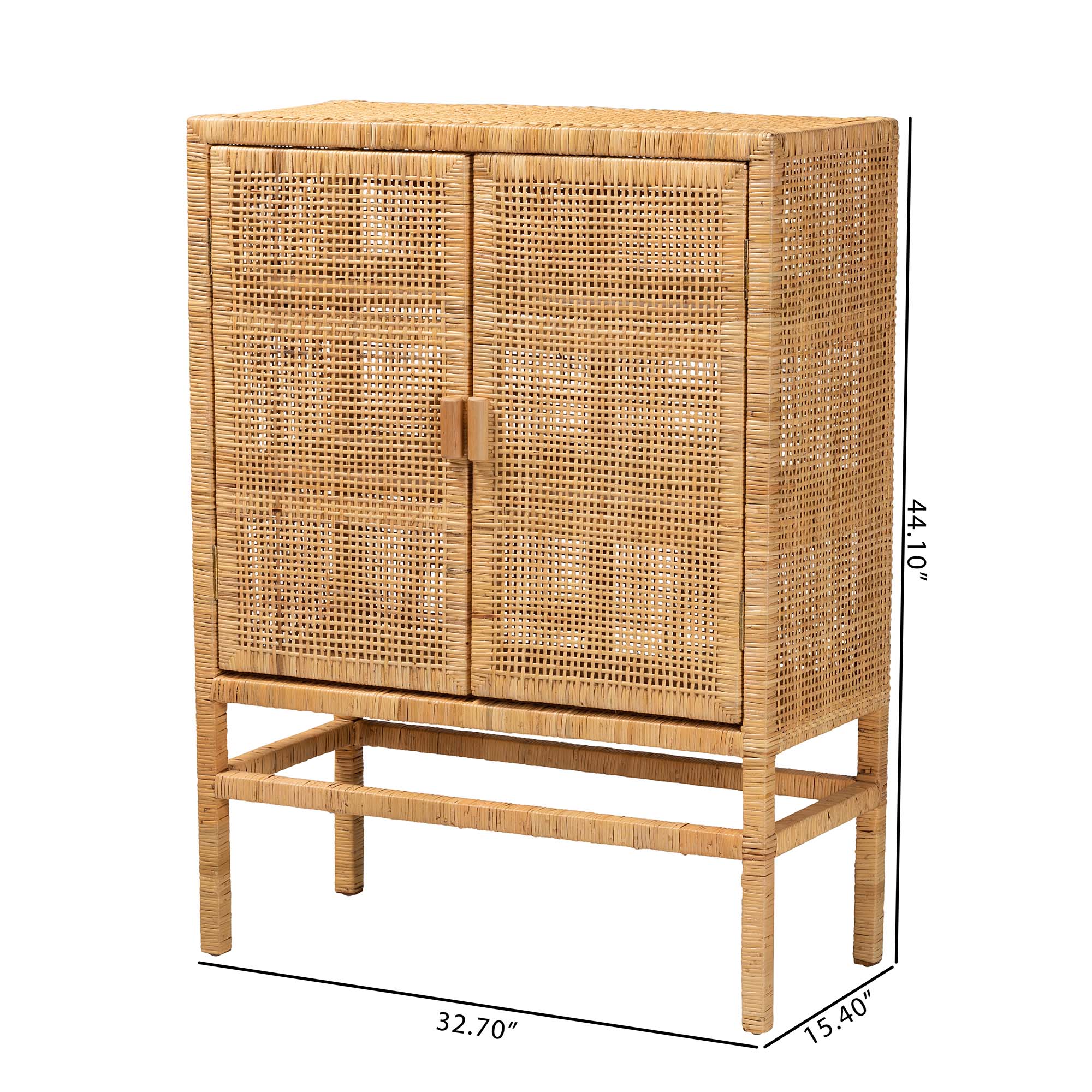 Baxton Studio Vivan Modern Bohemian Natural Brown Rattan And Mahogany Wood 3-Shelf Storage Cabinet