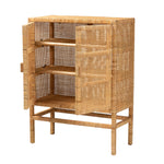 Load image into Gallery viewer, Baxton Studio Vivan Modern Bohemian Natural Brown Rattan And Mahogany Wood 3-Shelf Storage Cabinet
