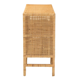 Baxton Studio Vivan Modern Bohemian Natural Brown Rattan And Mahogany Wood Storage Cabinet