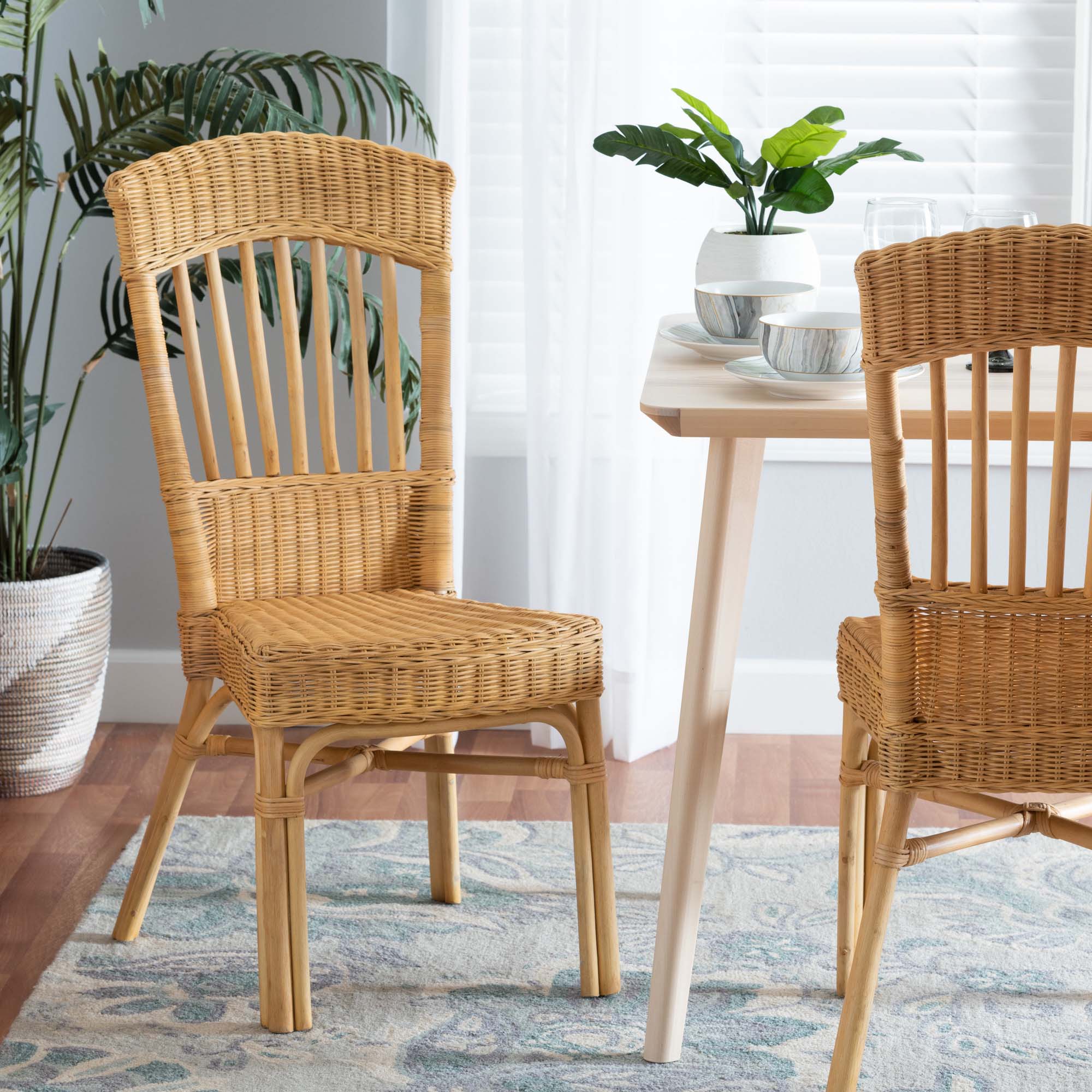 Baxton Studio Barito Modern Bohemian Natural Brown Rattan Dining Chair