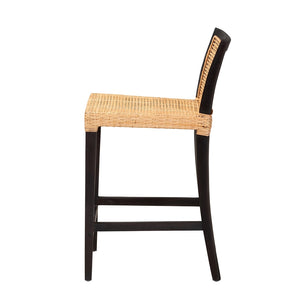 Baxton Studio Lingga Modern Bohemian Dark Brown Mahogany Wood And Natural Rattan Counter Stool