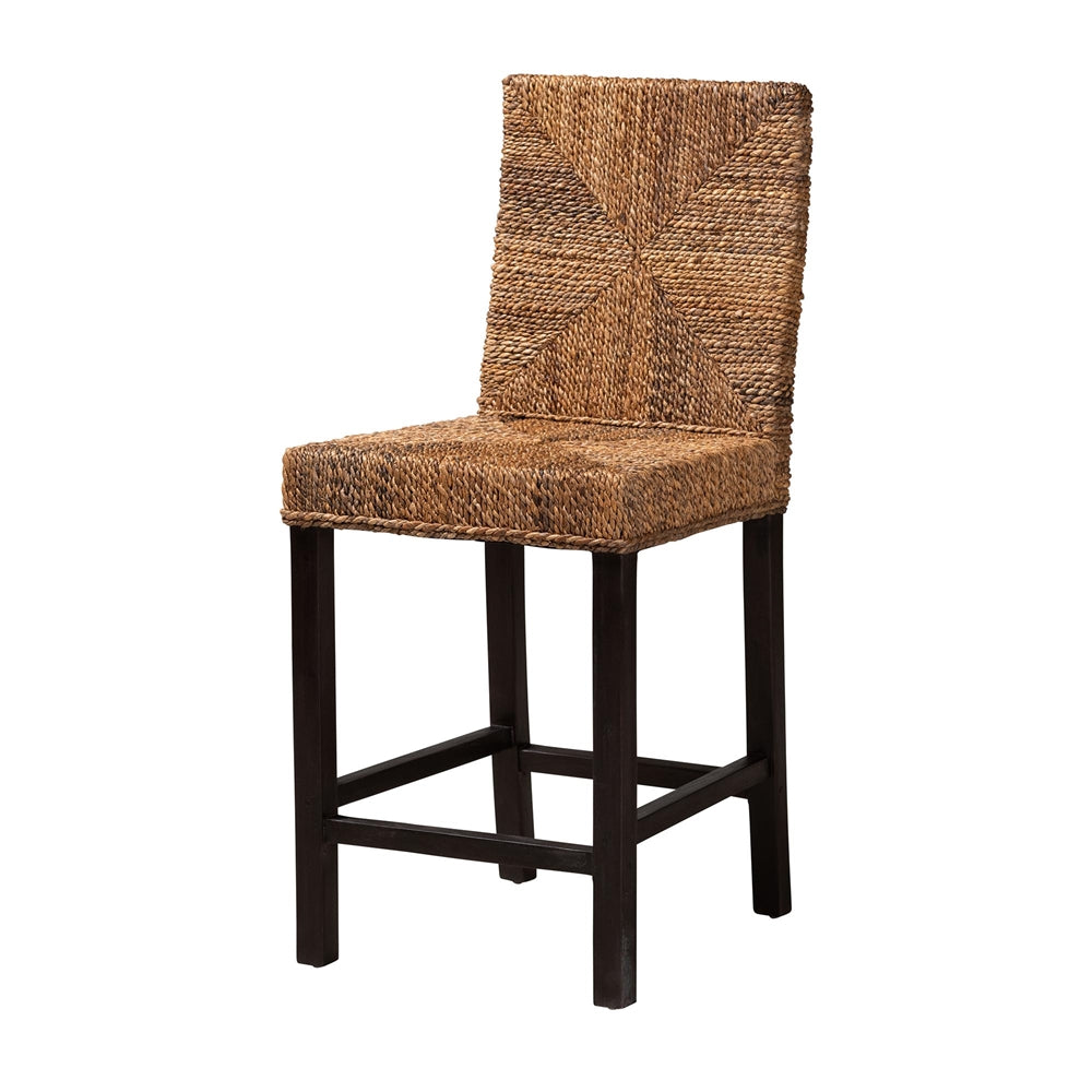 Baxton Studio Laymi Modern Bohemian Dark Brown Mahogany Wood And Seagrass Counter Stool