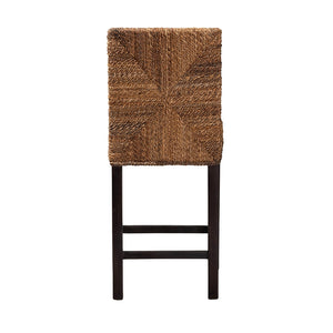 Baxton Studio Laymi Modern Bohemian Dark Brown Mahogany Wood And Seagrass Counter Stool