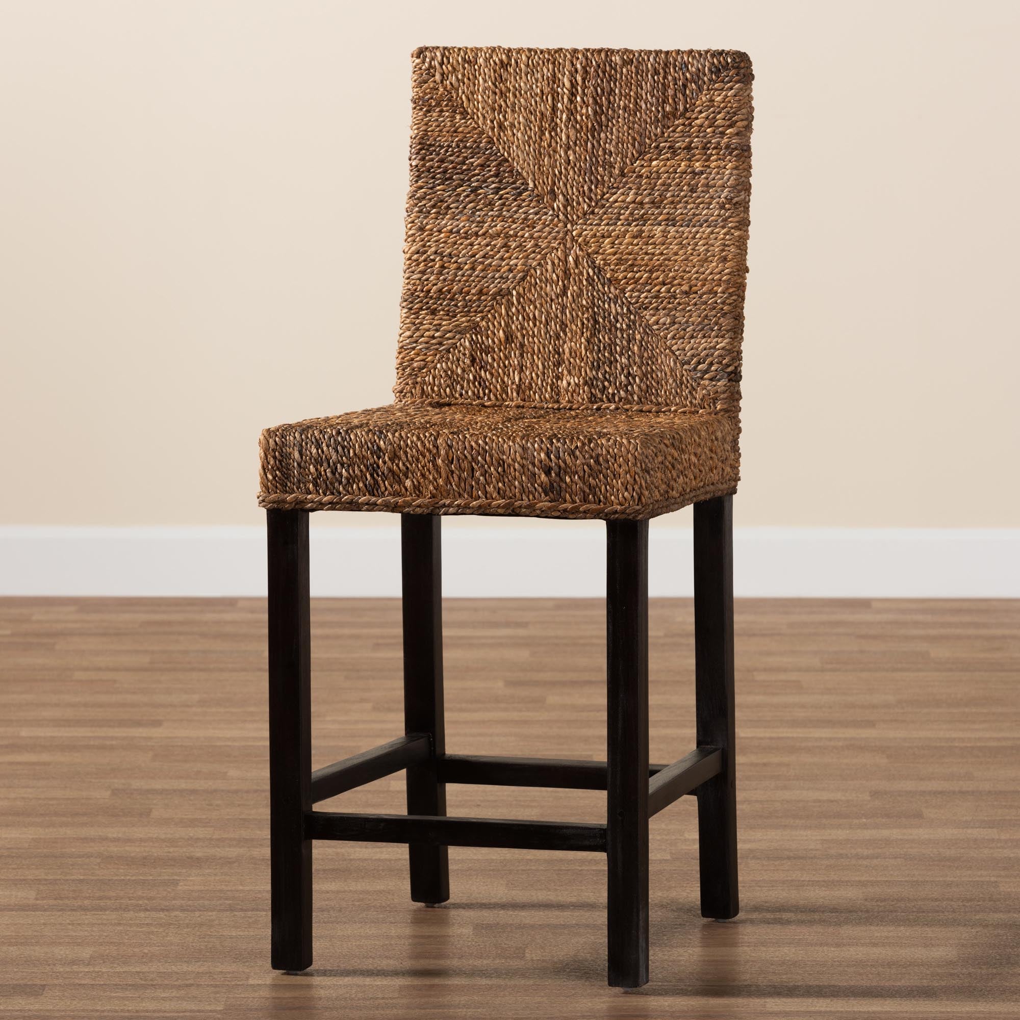 Baxton Studio Laymi Modern Bohemian Dark Brown Mahogany Wood And Seagrass Counter Stool