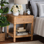 Load image into Gallery viewer, Baxton Studio Adelia Modern Bohemian Natural Rattan And Mahogany Wood 1-Drawer Nightstand
