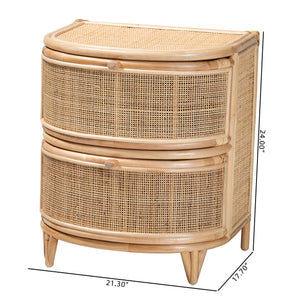 Baxton Studio Oleta Modern Bohemian Natural Brown Rattan 2-Drawer Nightstand