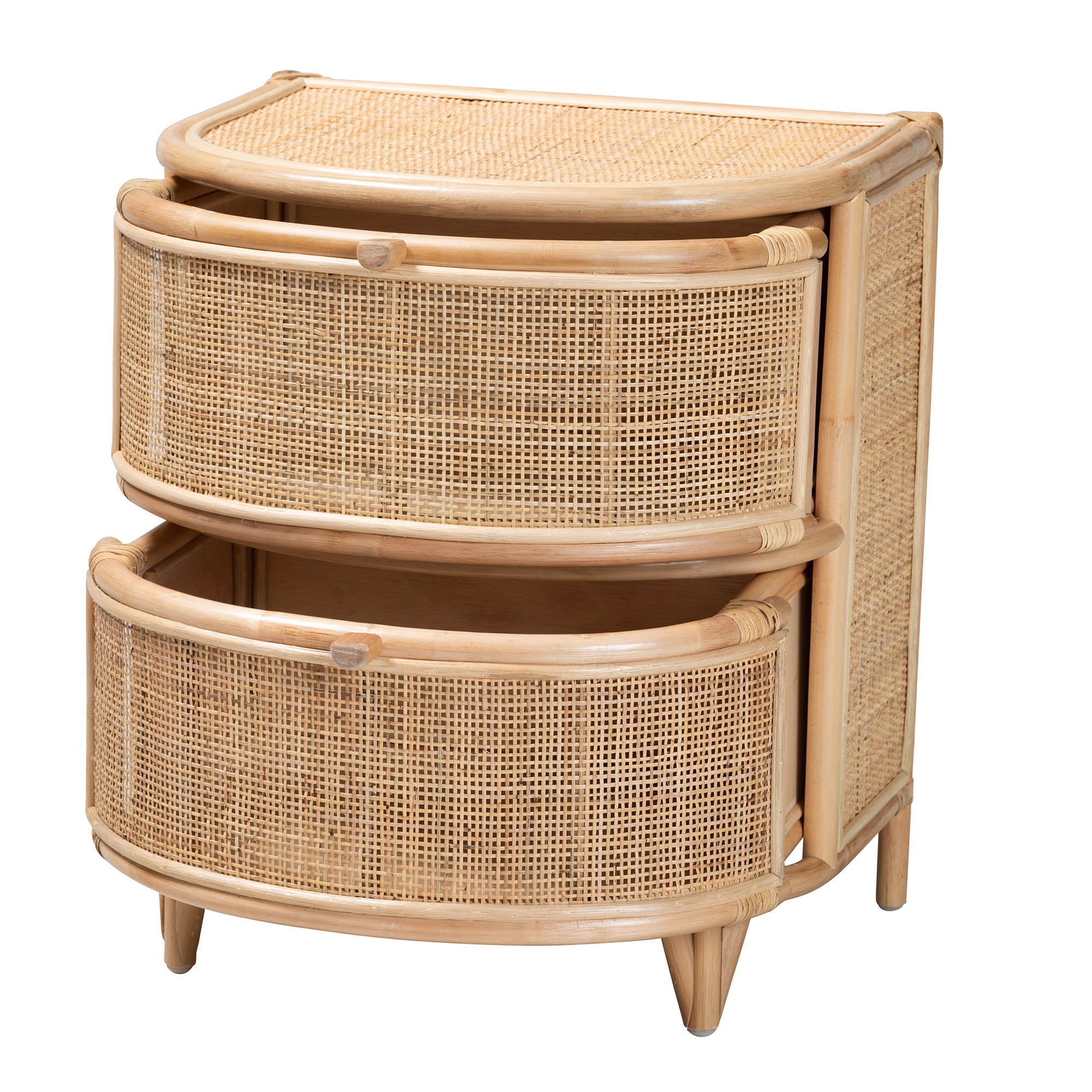 Baxton Studio Oleta Modern Bohemian Natural Brown Rattan 2-Drawer Nightstand