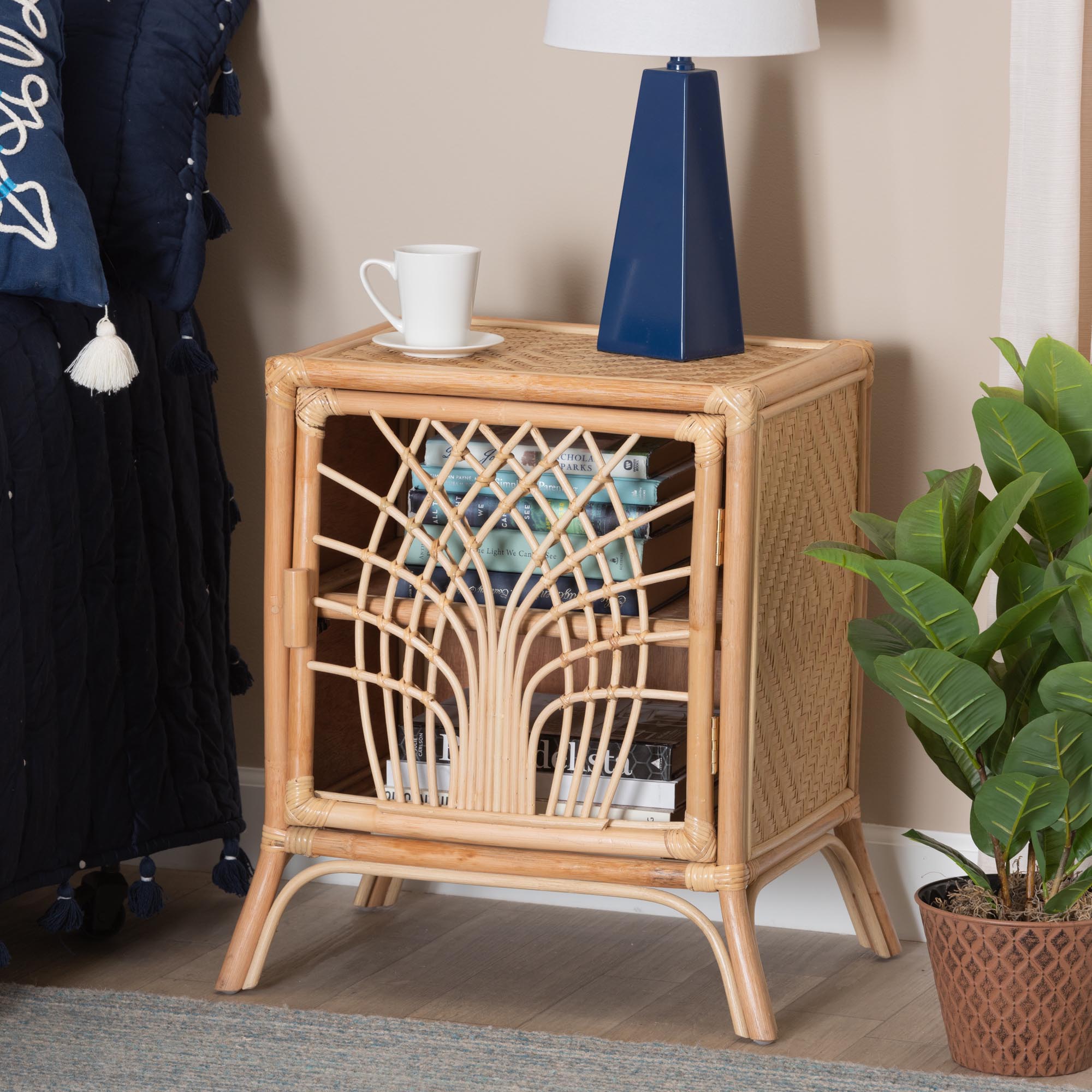 Baxton Studio Danna Modern Bohemian Natural Brown Rattan Nightstand