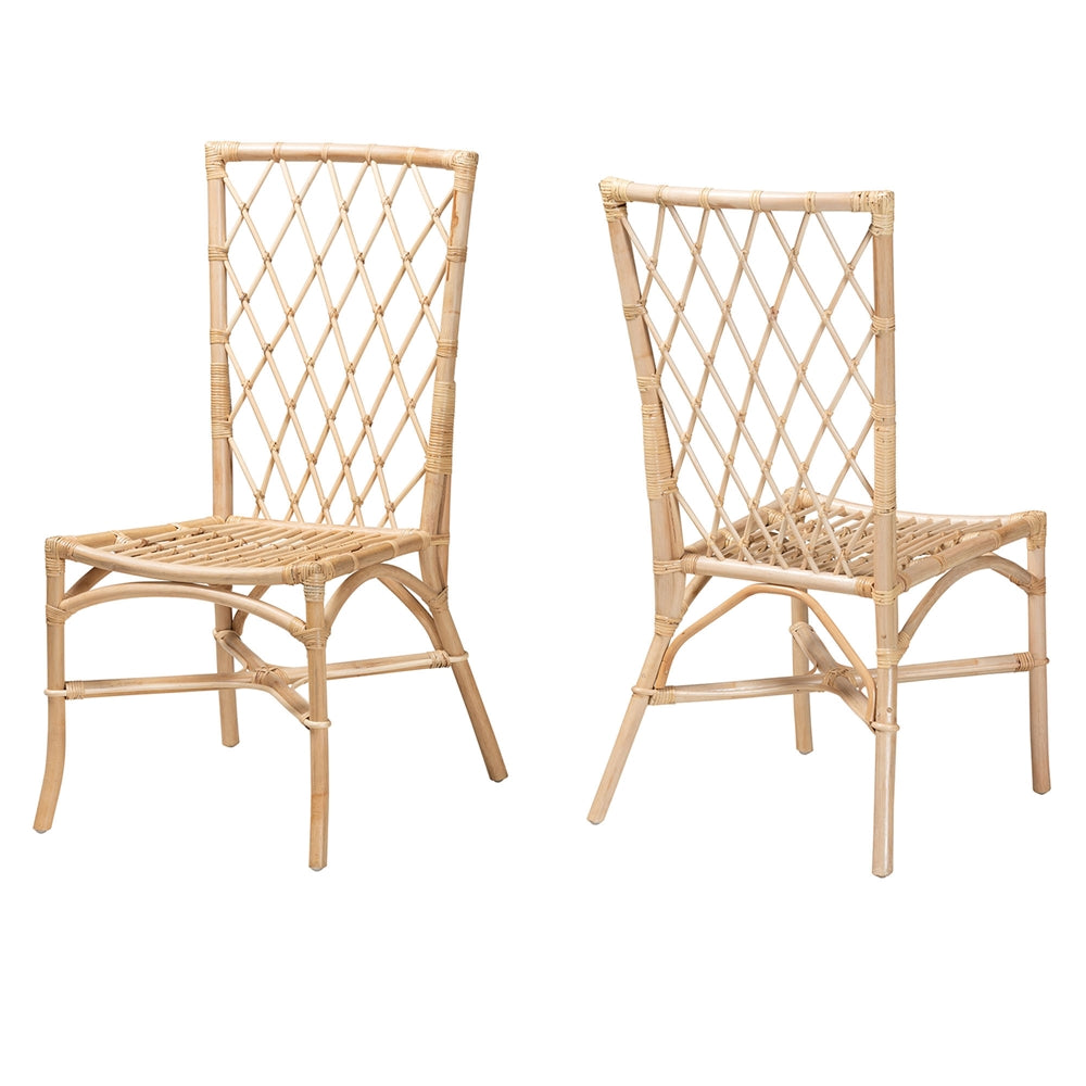 Baxton Studio Doria Modern Bohemian Natural Brown Rattan 2-Piece Dining Chair Set