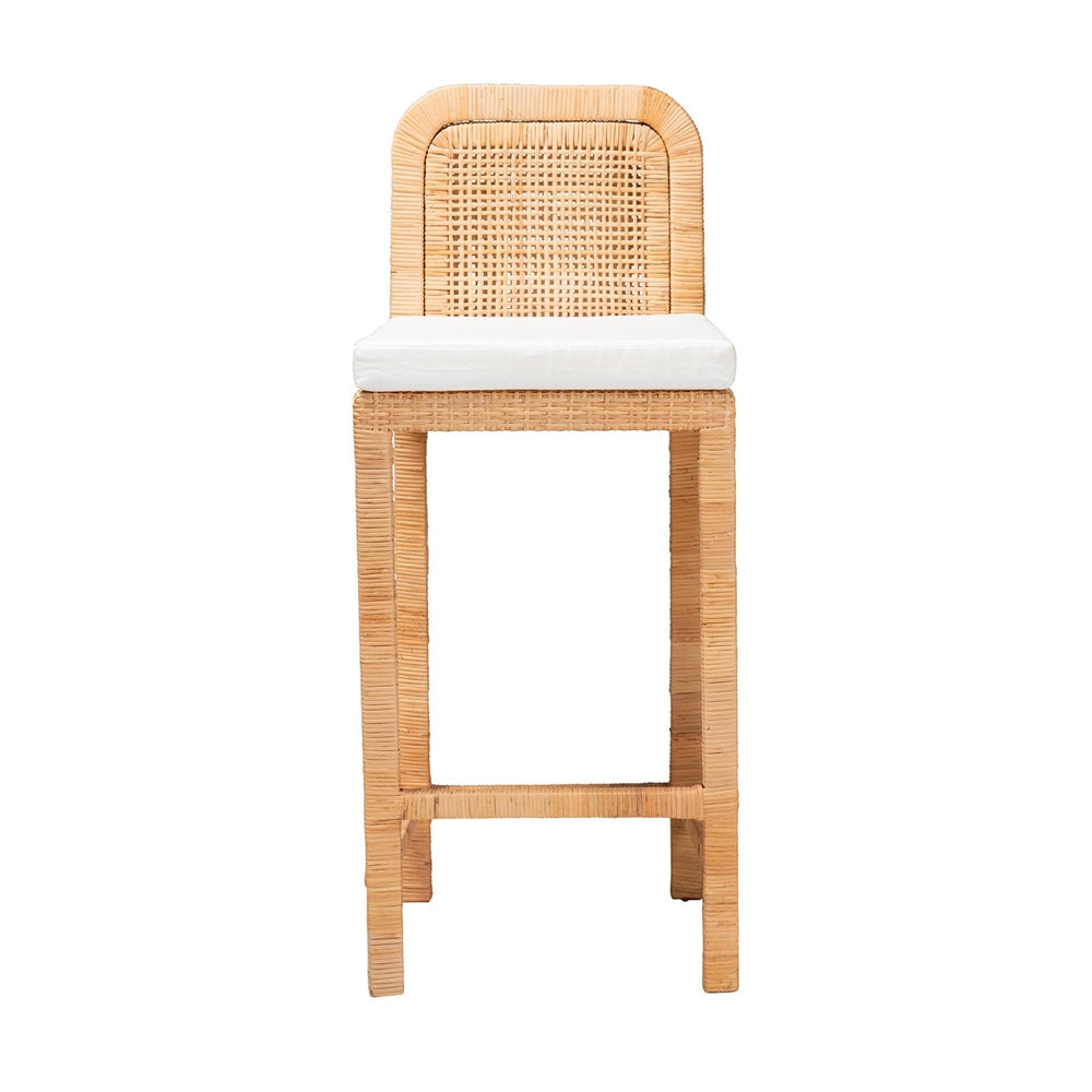 Baxton Studio Zariah Modern Bohemian Natural Brown Rattan And Mahogany Wood Bar Stool