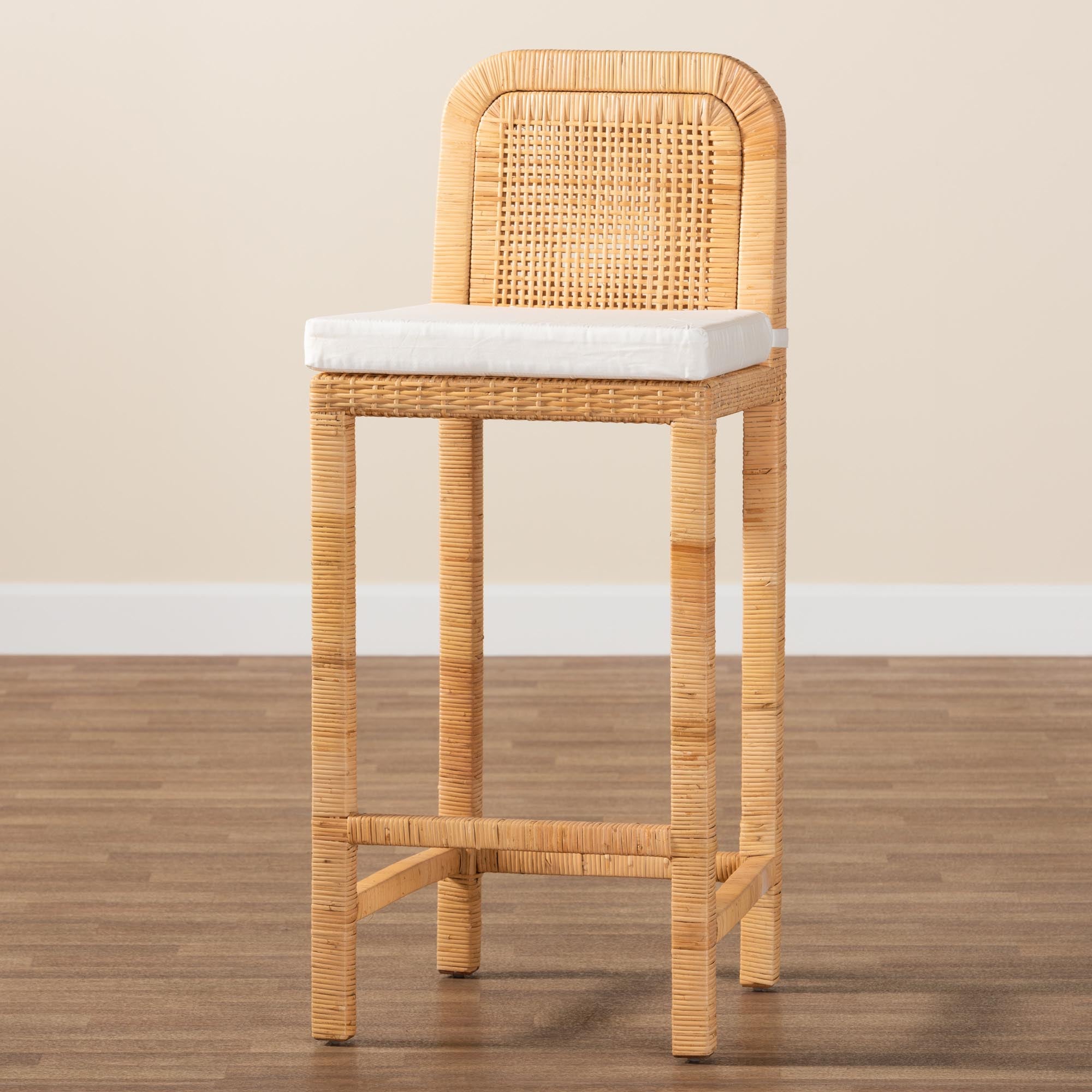 Baxton Studio Zariah Modern Bohemian Natural Brown Rattan And Mahogany Wood Bar Stool