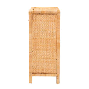 Baxton Studio Vaere Modern Bohemian Natural Brown Rattan And Mahogany Wood Storage Cabinet