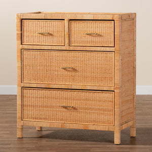 Baxton Studio Vaere Modern Bohemian Natural Brown Rattan And Mahogany Wood Storage Cabinet