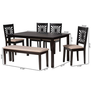 Baxton Studio Olympia Modern Beige Fabric And Espresso Brown Finished Wood 6-Piece Dining Set