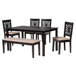 Baxton Studio Olympia Modern Beige Fabric And Espresso Brown Finished Wood 6-Piece Dining Set