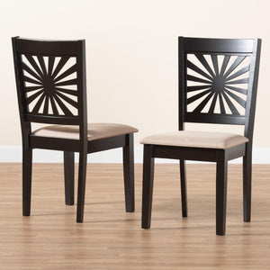 Baxton Studio Olympia Modern Beige Fabric And Espresso Brown Finished Wood 2-Piece Dining Chair Set