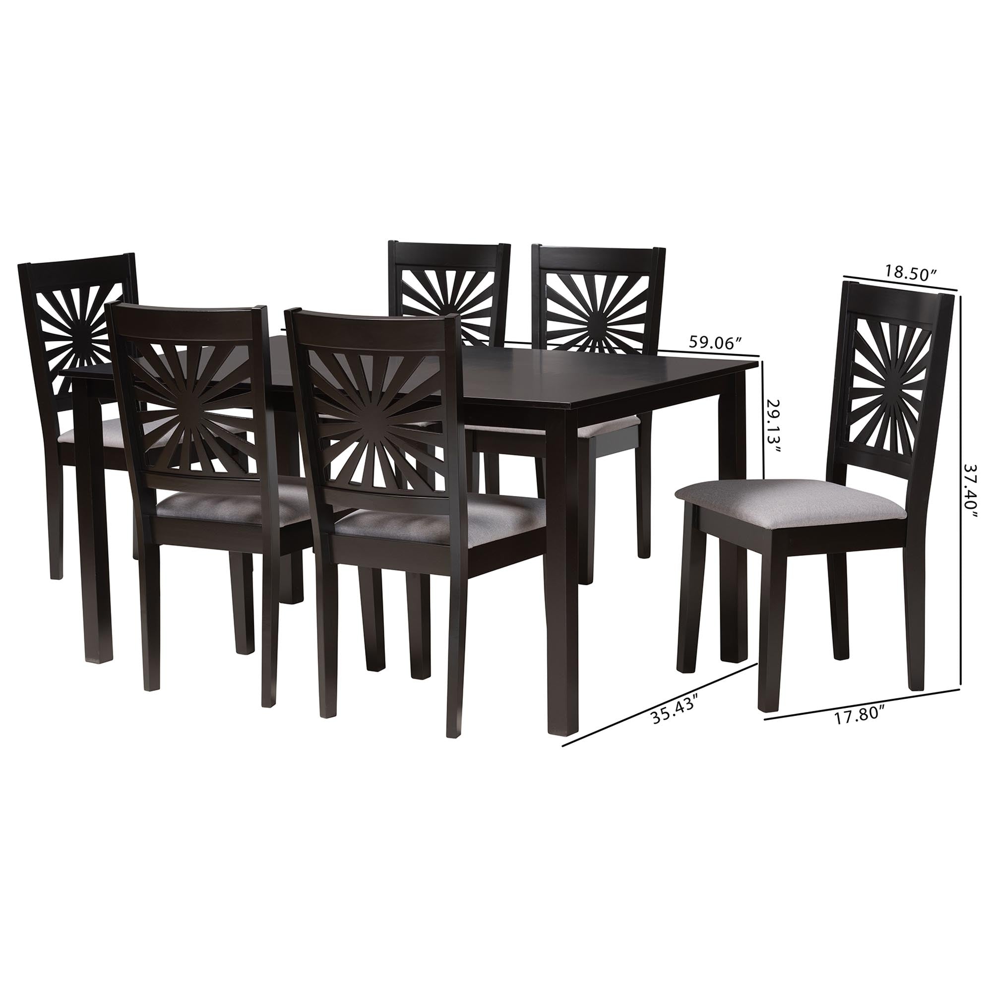 Baxton Studio Olympia Modern Grey Fabric And Espresso Brown Finished Wood 7-Piece Dining Set