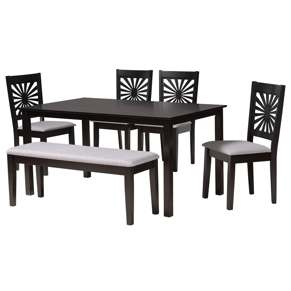 Baxton Studio Olympia Modern Grey Fabric And Espresso Brown Finished Wood 6-Piece Dining Set