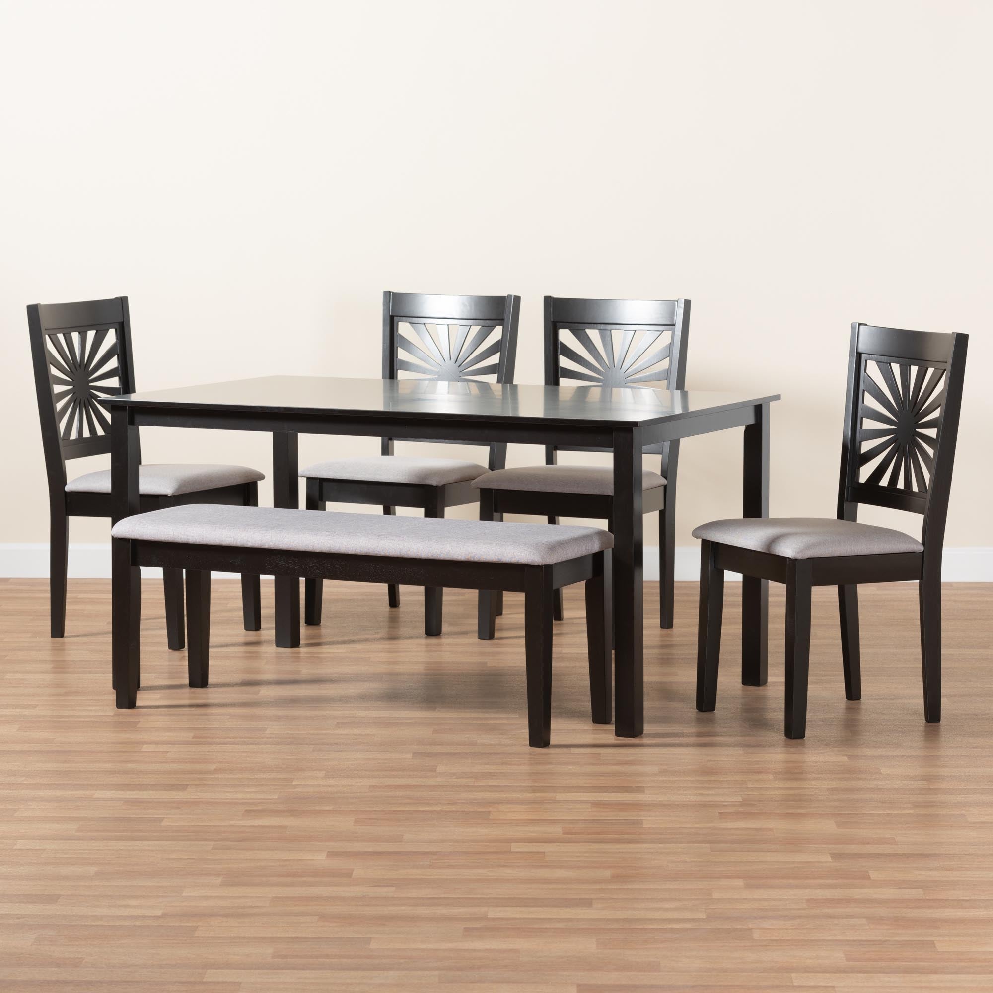 Baxton Studio Olympia Modern Grey Fabric And Espresso Brown Finished Wood 6-Piece Dining Set