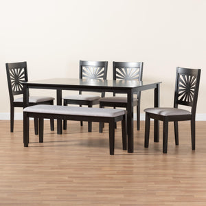 Baxton Studio Olympia Modern Grey Fabric And Espresso Brown Finished Wood 6-Piece Dining Set