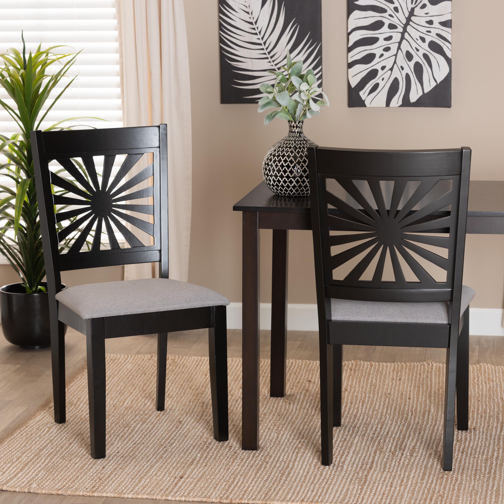 Baxton Studio Olympia Modern Grey Fabric And Espresso Brown Finished Wood 2-Piece Dining Chair Set