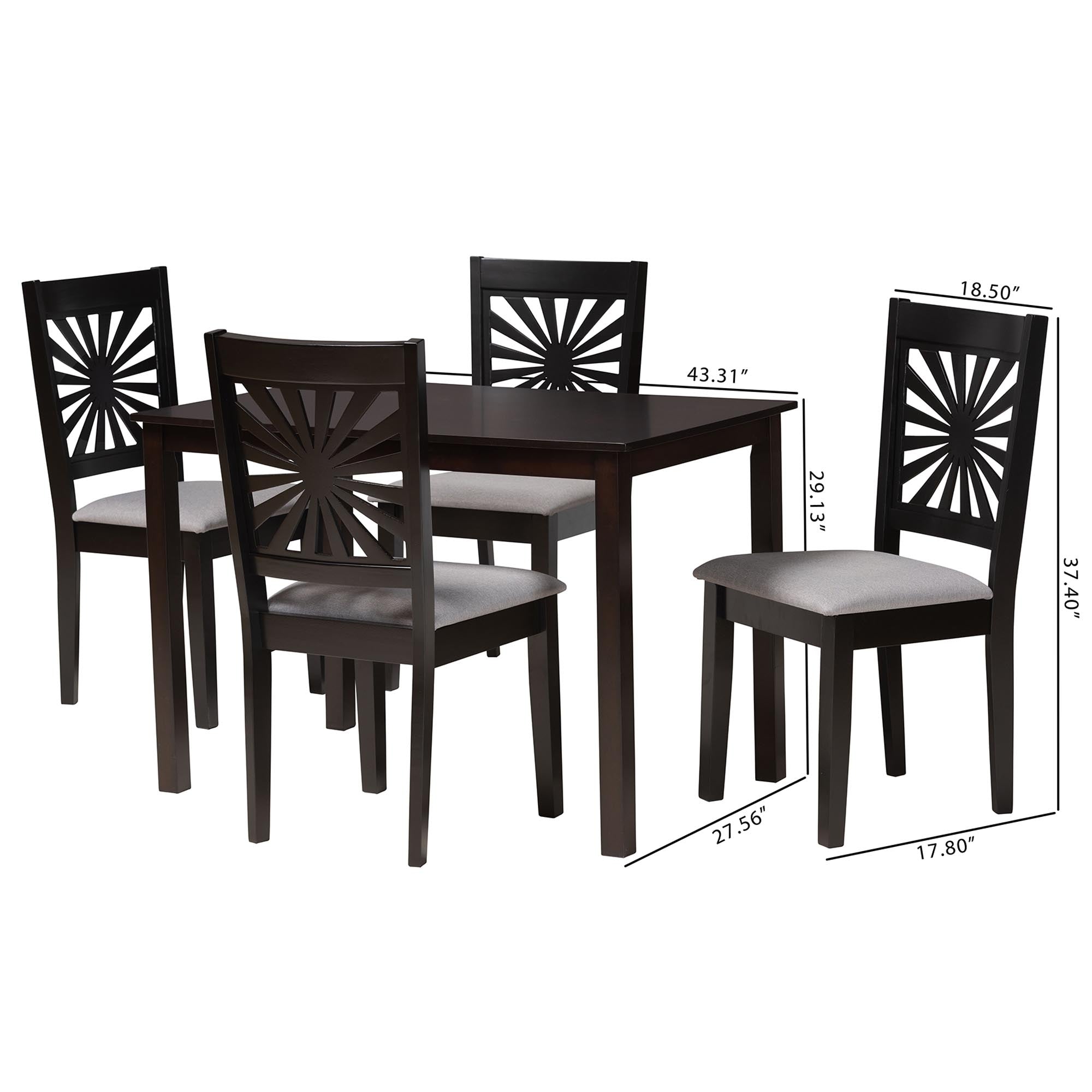 Baxton Studio Olympia Modern Grey Fabric And Espresso Brown Finished Wood 5-Piece Dining Set