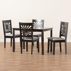 Baxton Studio Olympia Modern Grey Fabric And Espresso Brown Finished Wood 5-Piece Dining Set