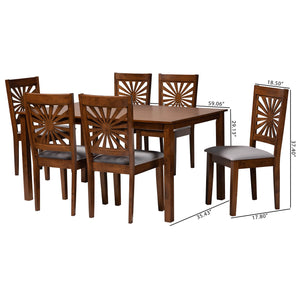 Baxton Studio Olympia Modern Grey Fabric And Walnut Brown Finished Wood 7-Piece Dining Set