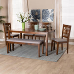 Load image into Gallery viewer, Baxton Studio Olympia Modern Grey Fabric And Walnut Brown Finished Wood 6-Piece Dining Set
