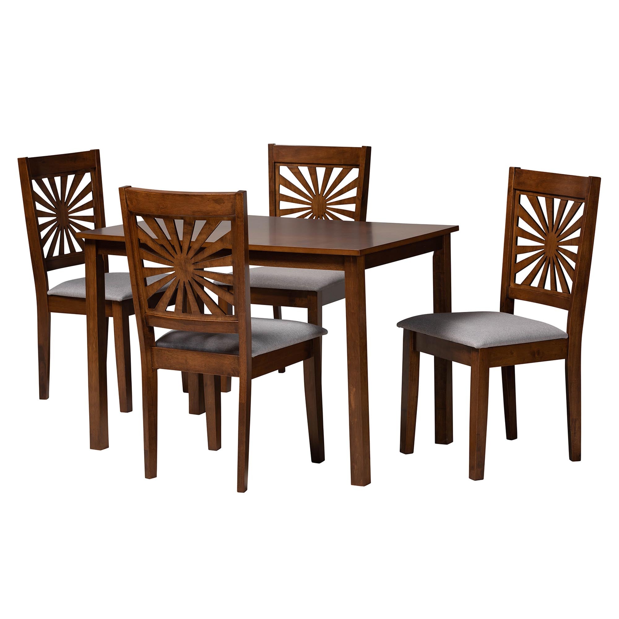 Baxton Studio Olympia Modern Grey Fabric And Walnut Brown Finished Wood 5-Piece Dining Set