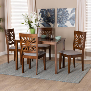 Baxton Studio Olympia Modern Grey Fabric And Walnut Brown Finished Wood 5-Piece Dining Set