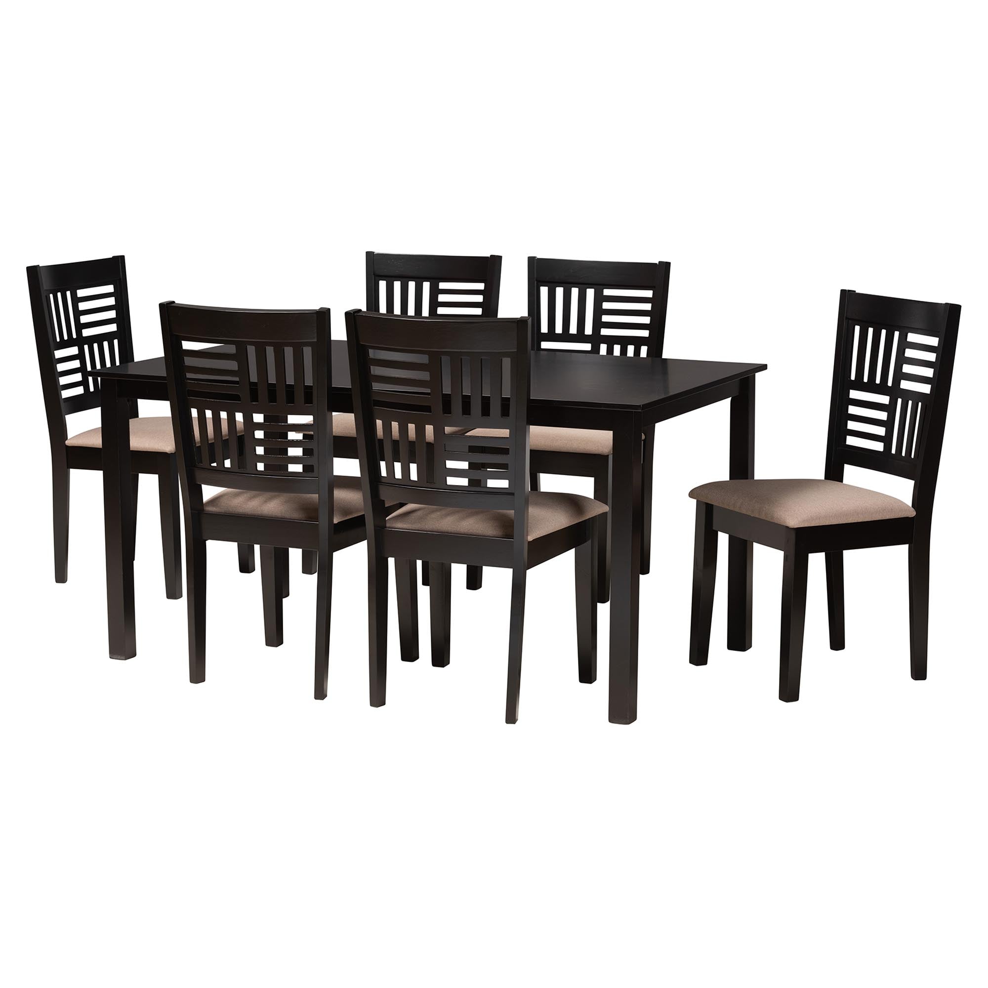 Baxton Studio Deanna Modern Beige Fabric And Dark Brown Finished Wood 7-Piece Dining Set