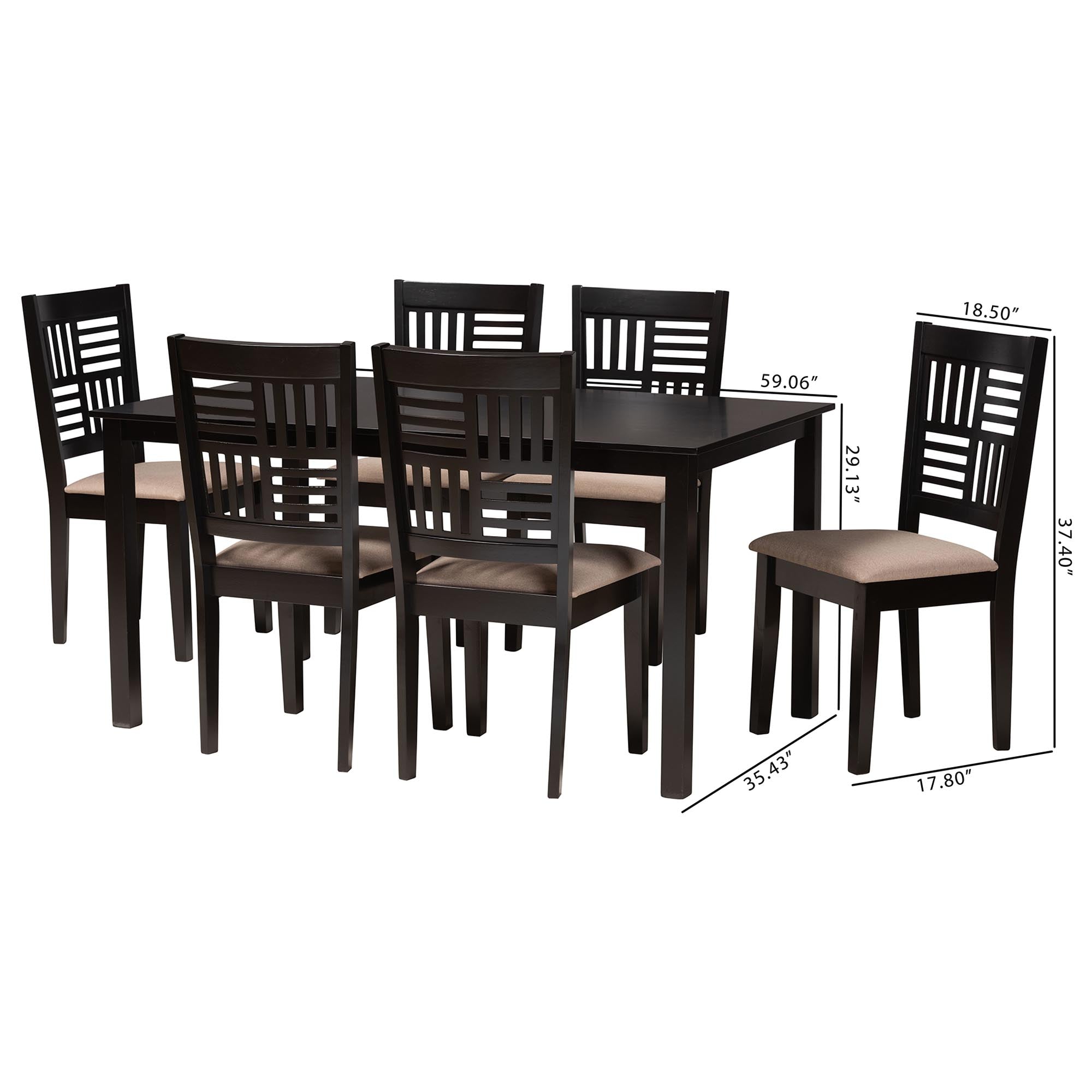 Baxton Studio Deanna Modern Beige Fabric And Dark Brown Finished Wood 7-Piece Dining Set